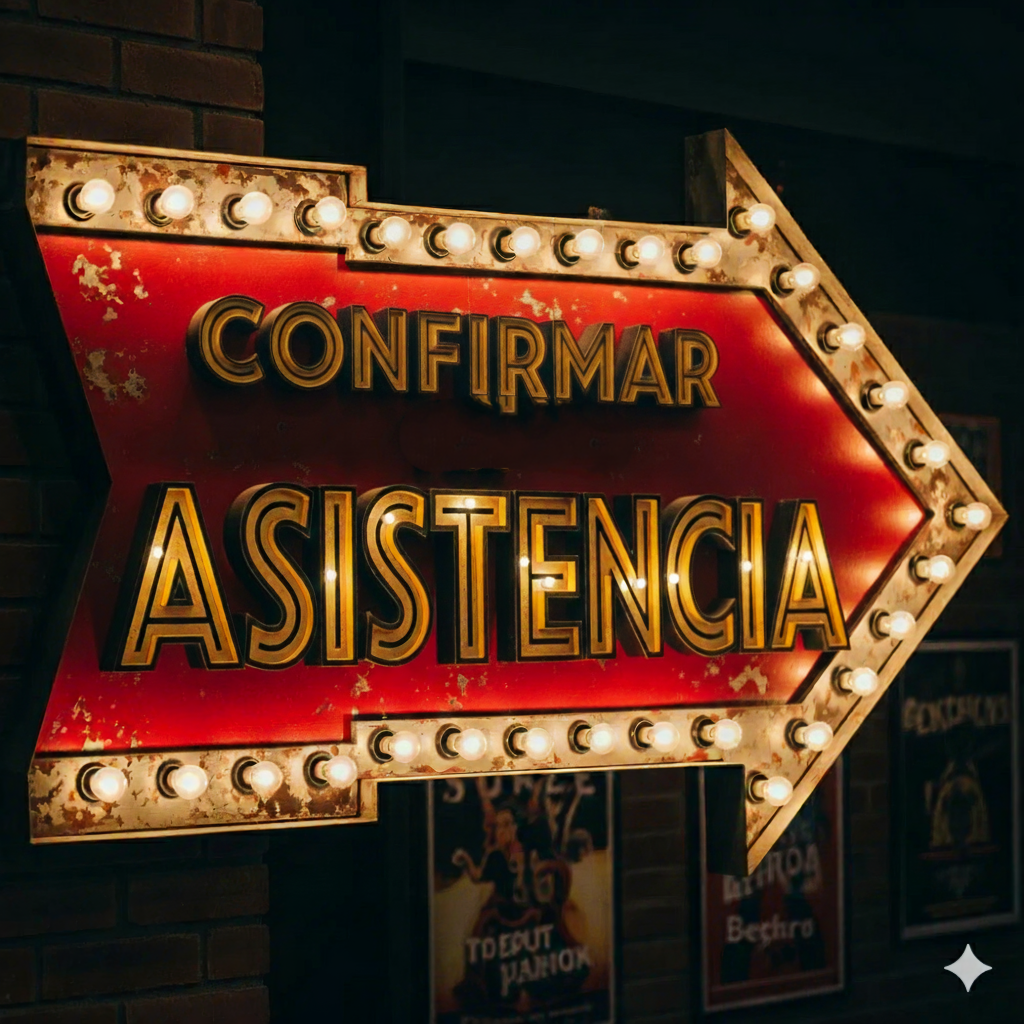 Letrero de neón vintage que dice confirmar asistencia